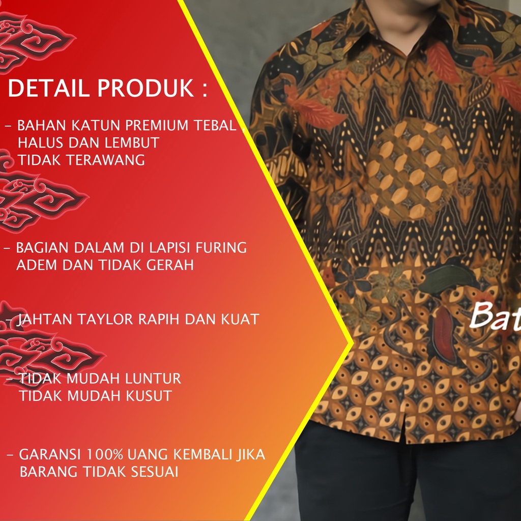 BAJU KEMEJA FORMAL BATIK SOLO PRIA LENGAN PANJANG PREMIUM REGULAR COWOK LAKI MODERN ALUNA PCW 098