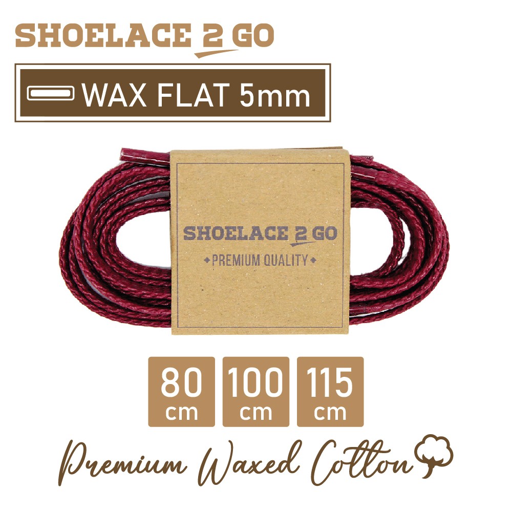 SHOELACE 2 GO PREMIUM TALI SEPATU LILIN WAX GEPENG PIPIH FLAT - WF5 - F2 - RED MAROON - 5MM