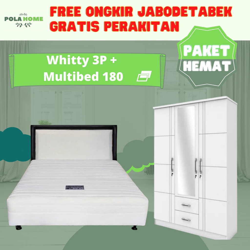 POLA Paket Hemat-10 Furniture Ruang Kamar Multibed uk. 180x200 dan Lemari Pakaian 3 Pintu