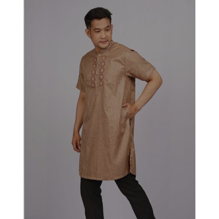 Atasan busana pakaian muslim pria Koko zattamen Sarimbit Kayana Men coklat elzatta