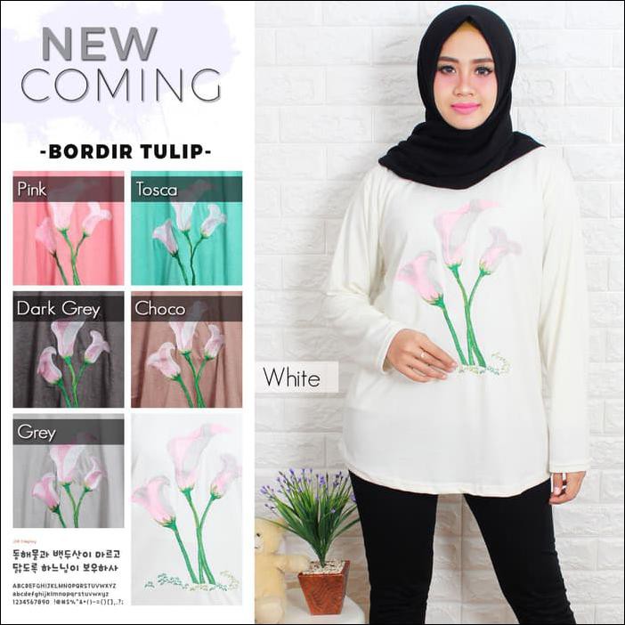 KAOS MUSLIM/ BLUS MUSLIM/ FASHION MUSLIM WANITA BORDIR TULIP