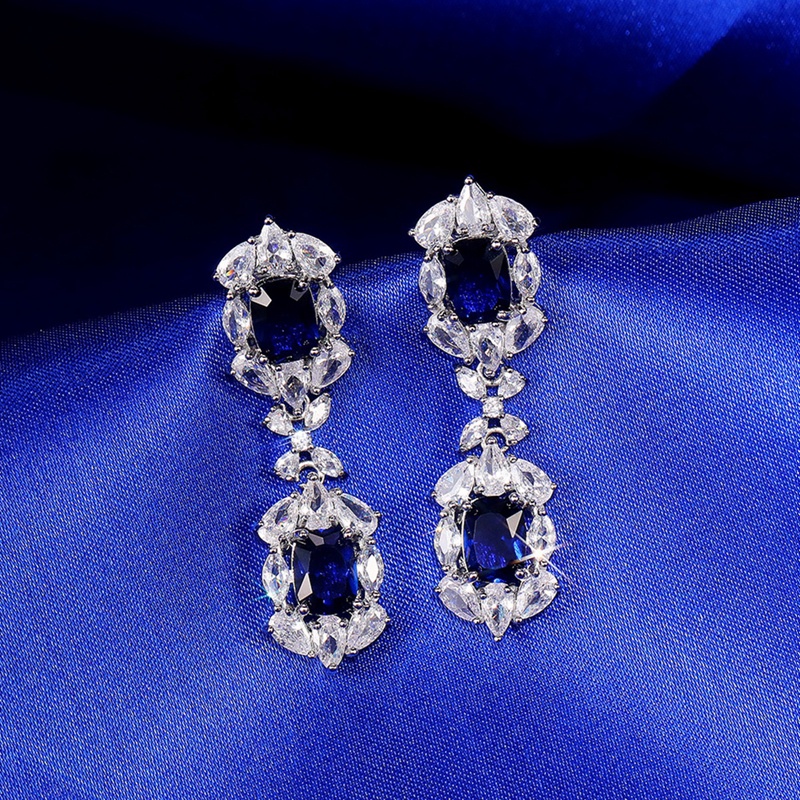 Anting Juntai Cubic Zirconia Warna Biru Untuk Wanita