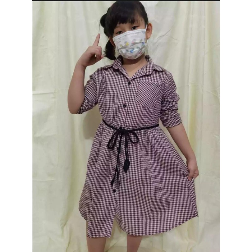 BDG_STYLE Kemeja dress anak perempuan / Kemeja Anak Fashion / Kemeja Anak / Baju Anak perempuan / Atasan Anak perempuan/(COD)DRESS KATUN KOTAK