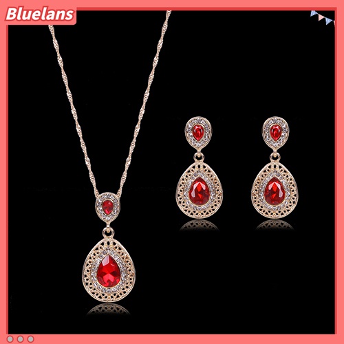 Set Perhiasan Kalung Dan Anting Bentuk Oval Aksen Berlian Imitasi Untuk Wanita