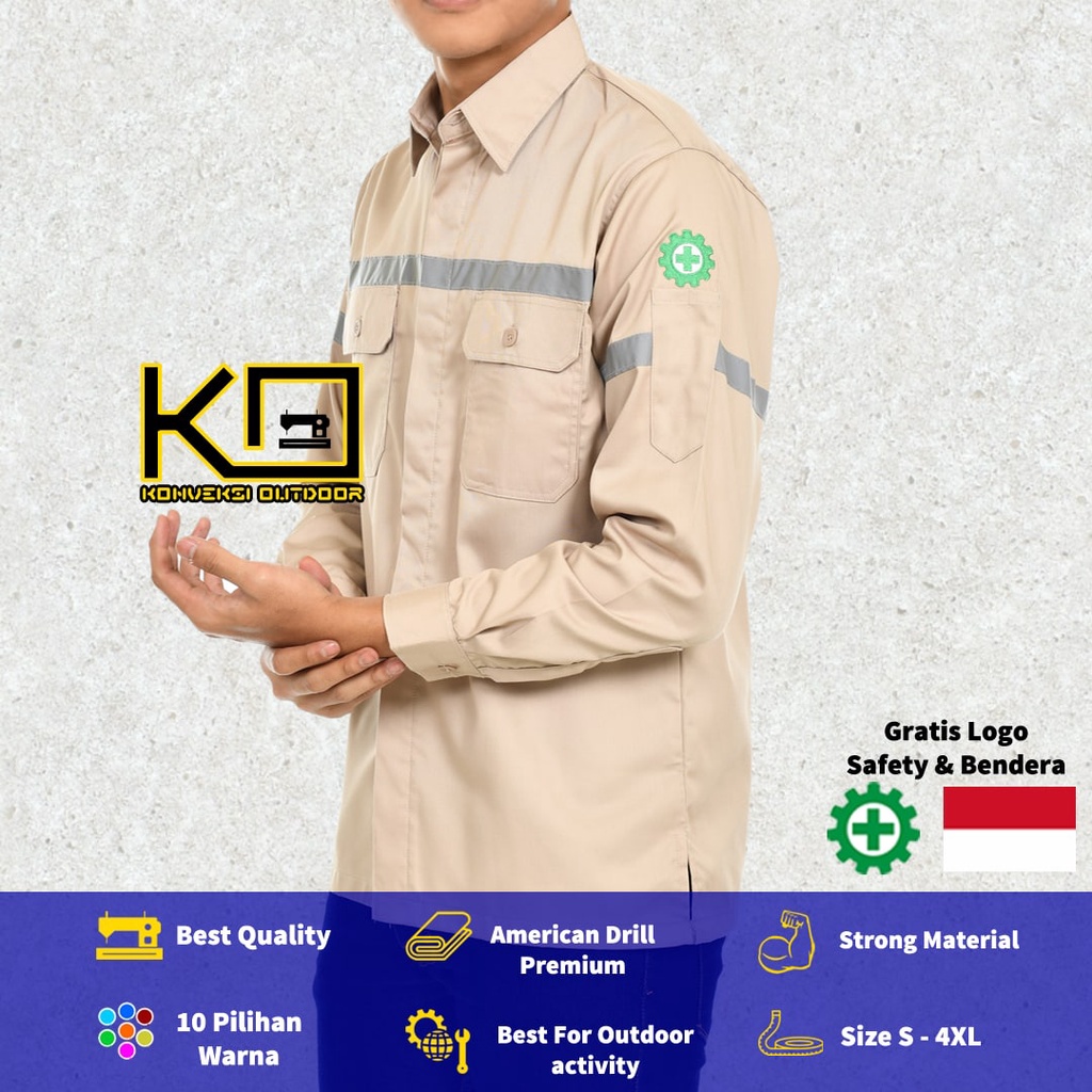 JUMBO - KEMEJA WEARPACK BAJU SAFETY K3 OUTDOOR INDOOR 3XL 4XL - Seragam Kemeja Kerja Lapangan Lengan Panjang Proyek Bangunan Tambang Alat Berat PLN Enginer Instalasi Mesin werpek sefti Scotlit Khusus Jumbo XXXL XXXXL Konveksi Outdoor