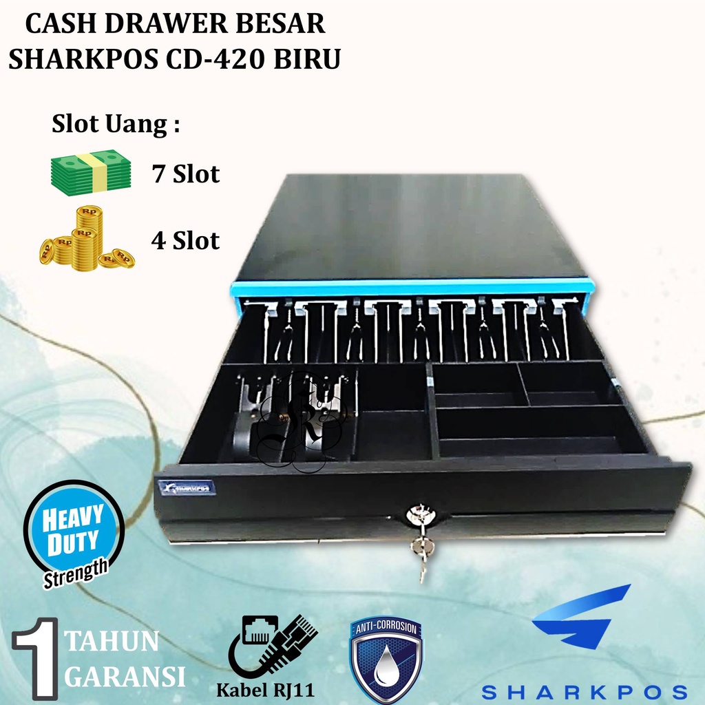 Cash Drawer Sharkpos CD-410 Laci Uang Kasir CD410/CD408/CD420 Support RJ11 Kotak Uang Kasir Printer Thermal Bluetooth 58mm/80mm