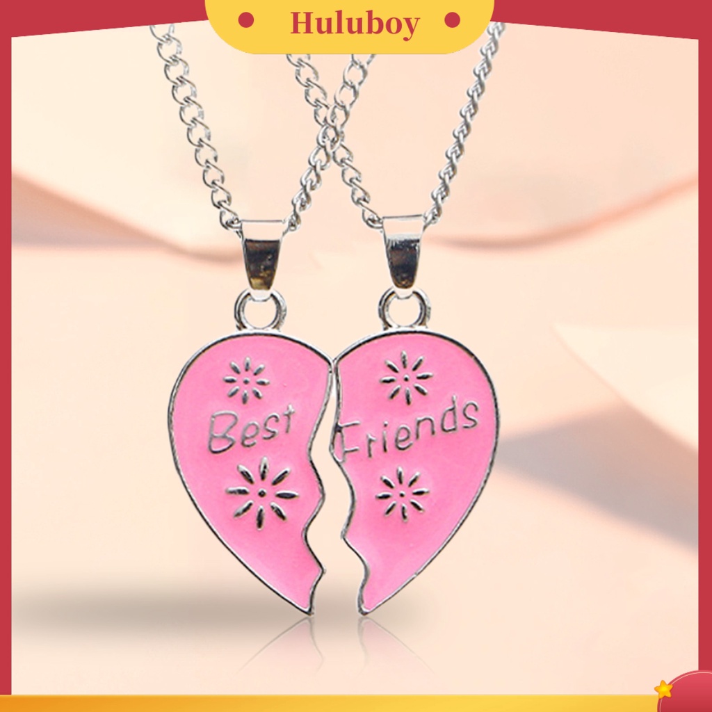 Hu Hu Hu Hu Hu Alat Bantu Pasang Kacamata♡ 2pcs Kalung Rantai Klavikula Hias Liontin Hati Ukiran Tulisan Best Friends Untuk Aksesoris