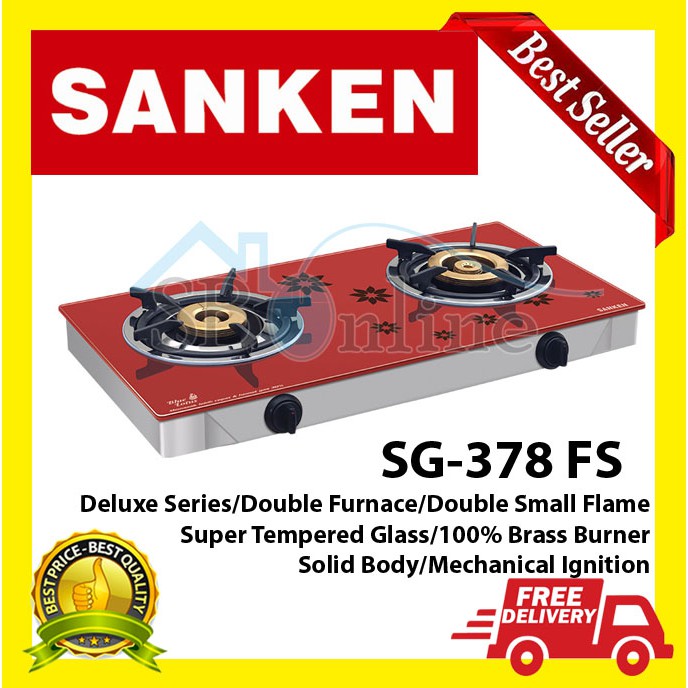 Sanken SG 378 FS Kompor Gas 2 Tungku Kaca Tempered Harga Pabrik