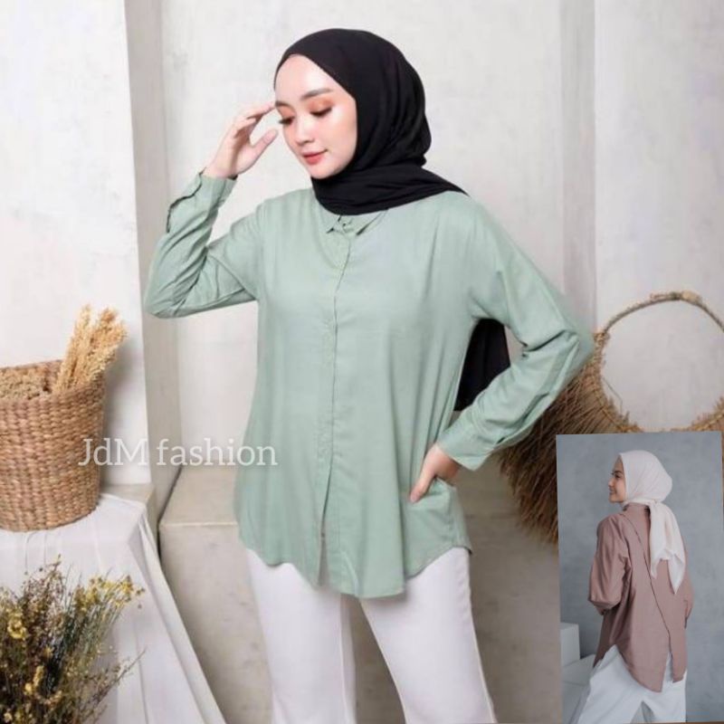 JDM FASHION Nelka Katun Top Atasan Wanita Kemeja Reguler Detail Silang Bagian Belakang