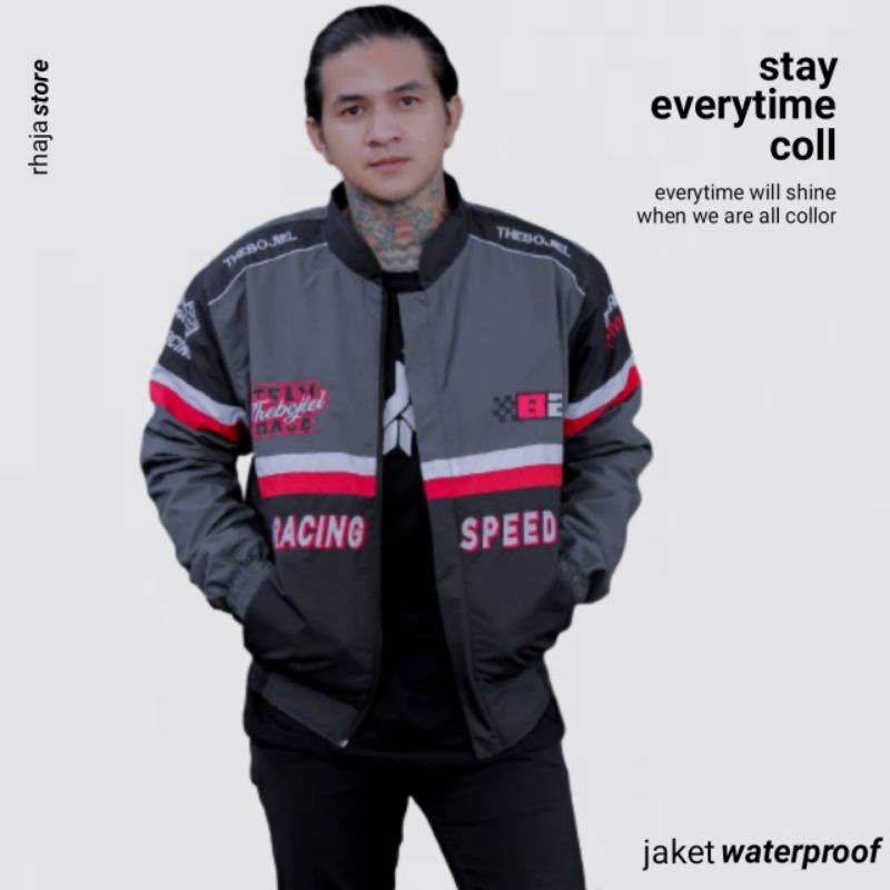 Jaket Anti Air Pria Berbahan Taslan Motif Racing Nascar