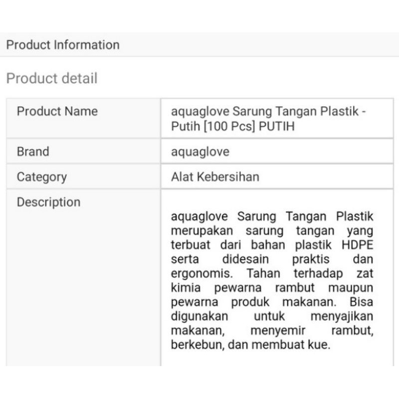 Makassar V48 sarung tangan plastik Aquagloves isi 100 pcs atau 50 pasang tangan