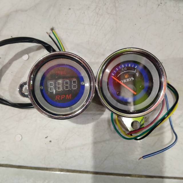 Speedometer indikator RPM digital plus amper bensin ORBIS bulat crome universal
