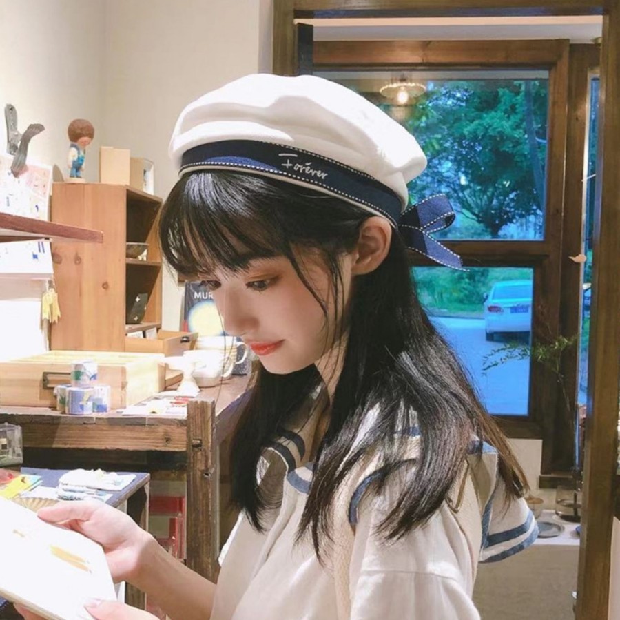 TBSA topi beret sailor kanvas kain painter hat korea jepang kpop idol