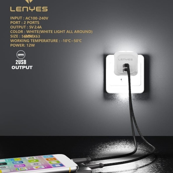 Batok Charger ORI LENYES LCH218 2 USB 12W Lampu Tidur 218 LCH-218 2USB Grosir