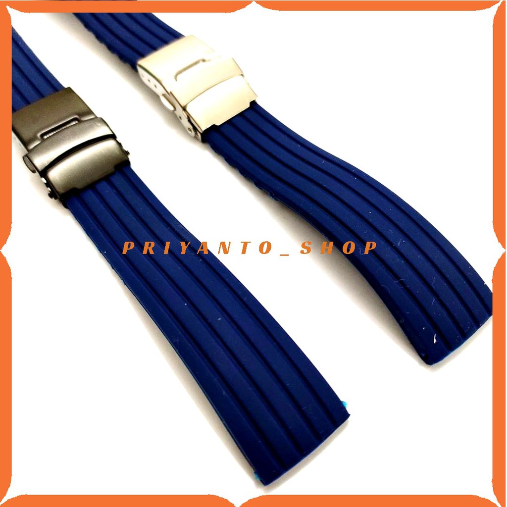 Strap Tali Jam Tangan Rubber Model Salur 18mm 20mm 22mm 24mm biru Navy