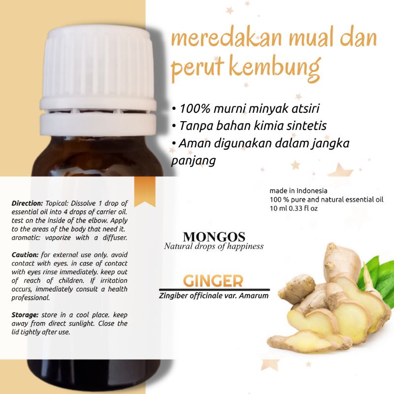 Ginger Fresh Essential Oil by Mongos - Minyak Atsiri - minyak jahe - Diffuser - Air Humidifier - Diffuser - Aromaterapi - Aromatherapy