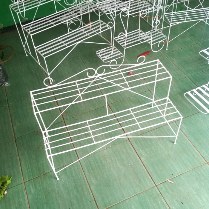 rak dua susun besi bulat 90 cm - rak pot besi