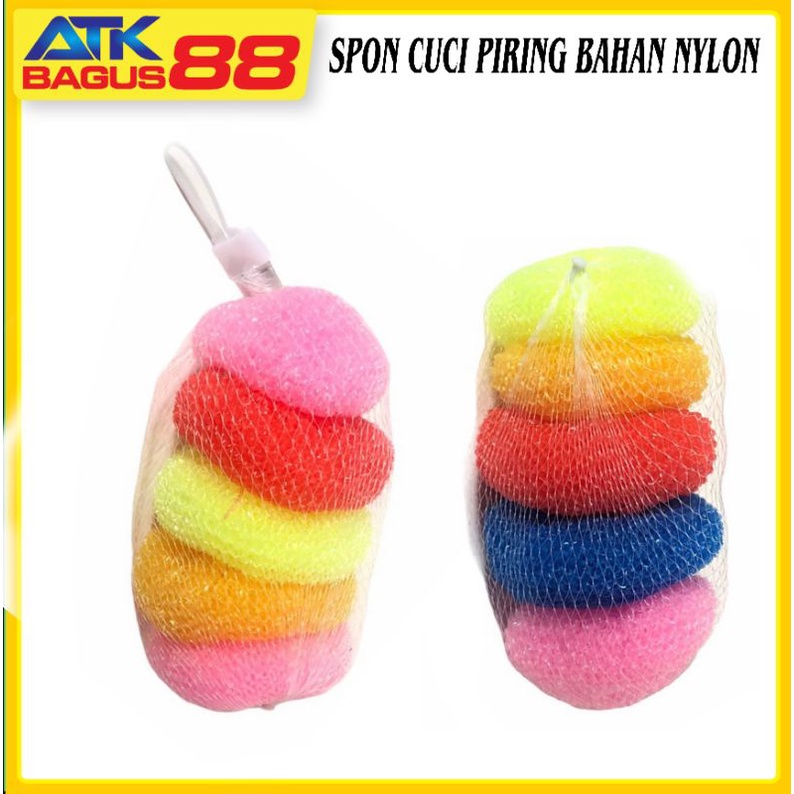 SPON CUCI PIRING BAHAN NYLON 1 BAG ISI 5 PCS- SERABUT DONAT NYLON WARNA