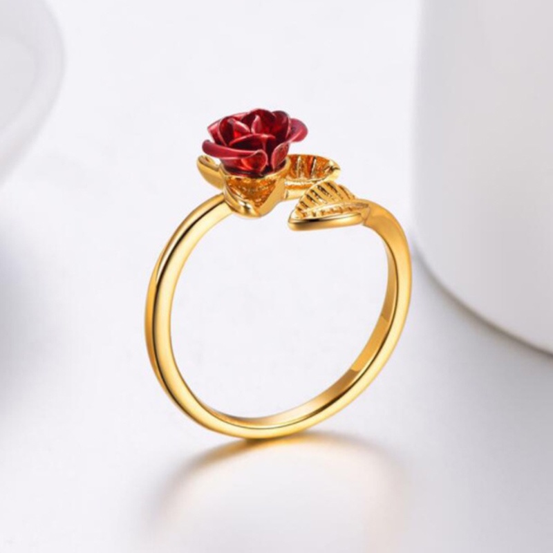 Cincin Model Terbuka Bahan Alloy Desain Mawar Gaya Korea / Simple / Unik / Retro Adjustable Untuk Wanita