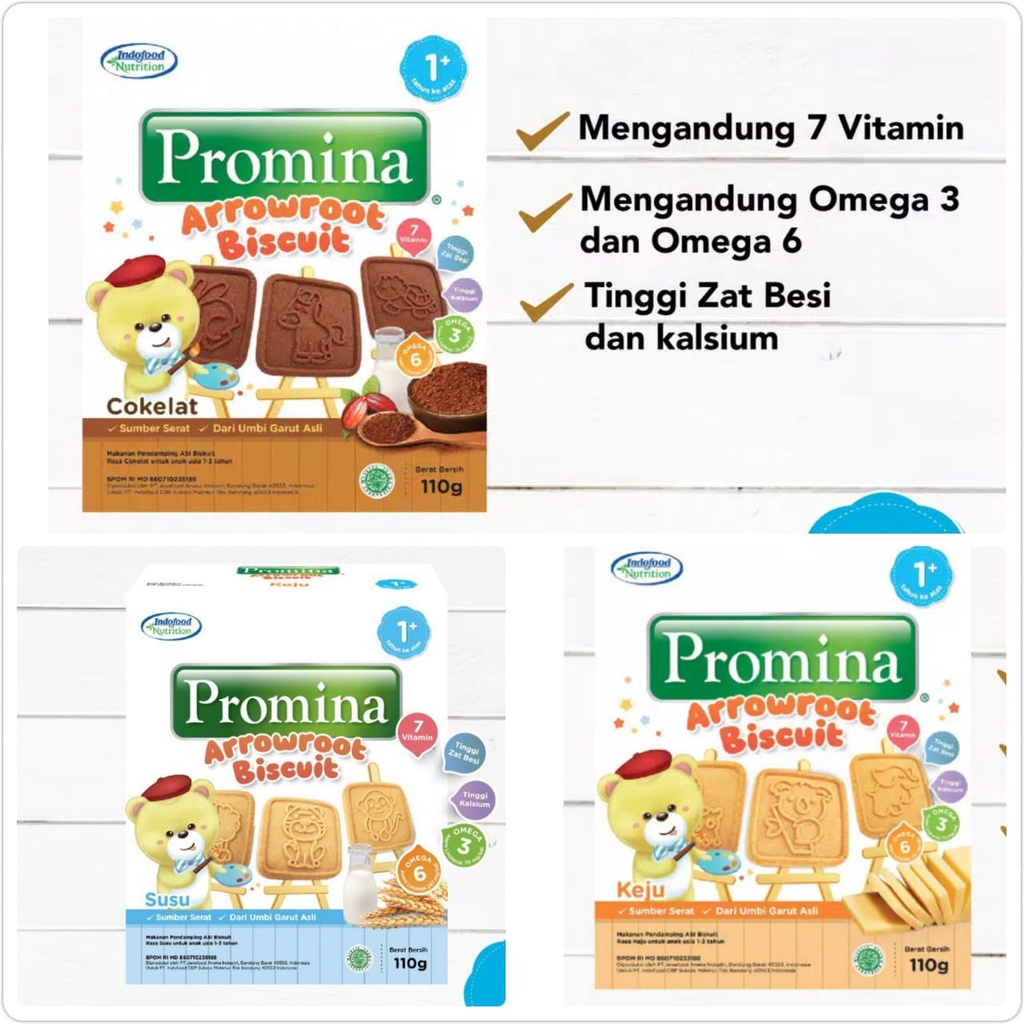 Promina Cookies Arrowroot Keju Susu Coklat Biskuit Snack Bayi Cemilan MPASI