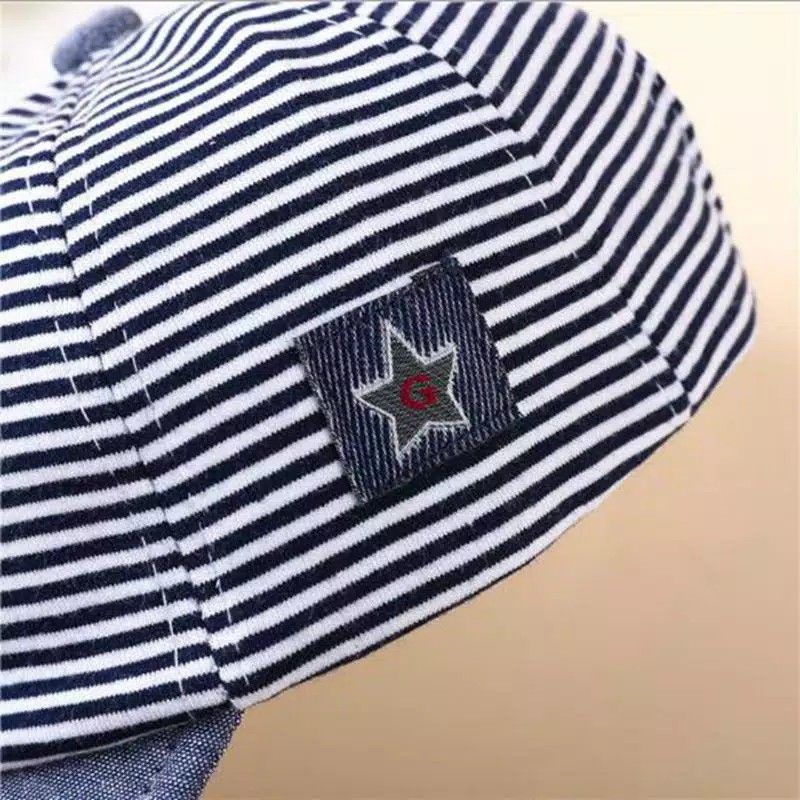 TOPI ANAK BAYI STRIPE SALUR TOPI BASEBALL COTTON MIX DENIM LEMBUT BAYI