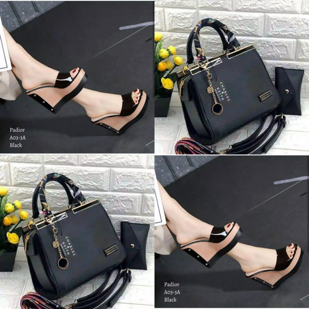 PAKET WEDGES SANDAL DAN TAS WANITA MALIKA