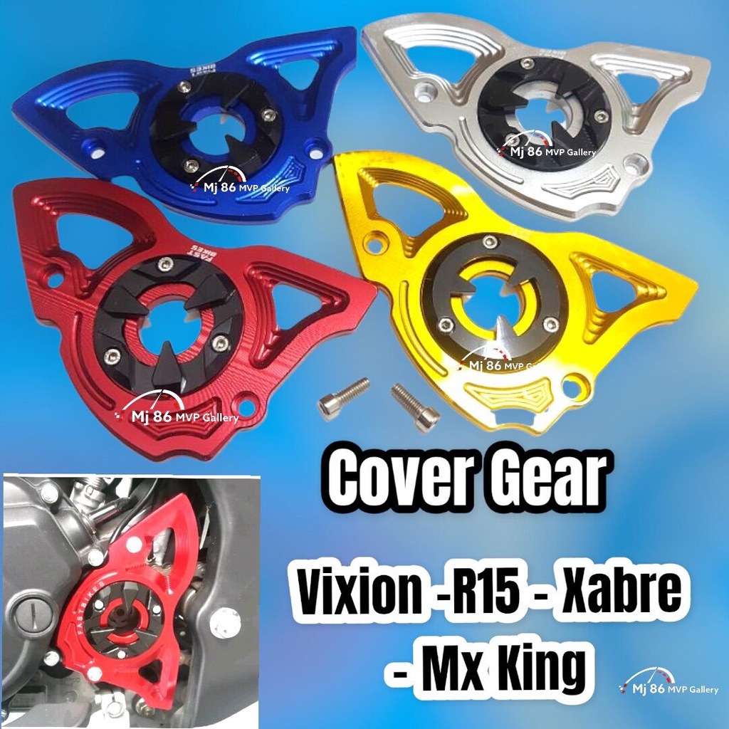 Cover Gear Depan Motor Vixion R15 Xabre Mx King Bahan Full Cnc Warna Merah Gold Silver Biru