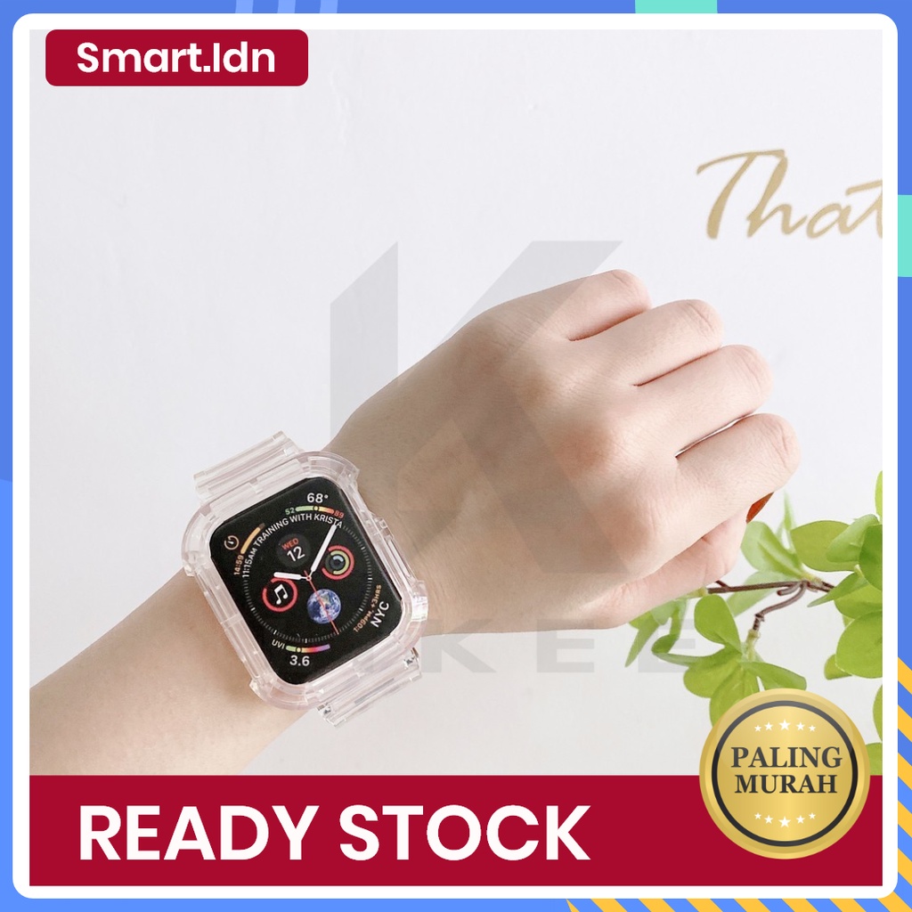 2 in 1 Transparent Strap for Apple Watch 7 8 9 41 mm 45 mm iWatch 38 40 41 42 44 45mm Clear Glacier Band TPU Full Protective Strap