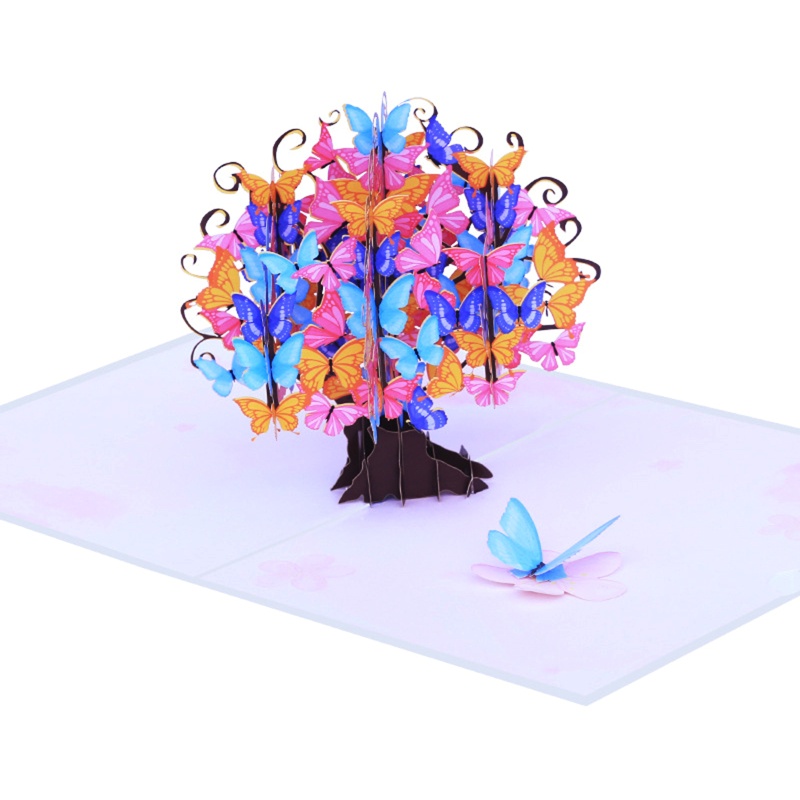 Kartu Ucapan Pop Up 3D Handmade Bentuk Kupu-Kupu Warna-Warni Untuk Hadiah Ulang Tahun
