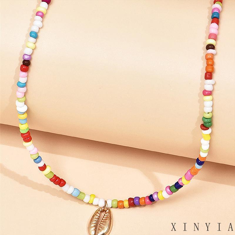 【COD】2pcs Kalung Liontin Bohemian Style Manik Kerang Warna-Warni Gaya Untuk Wanita