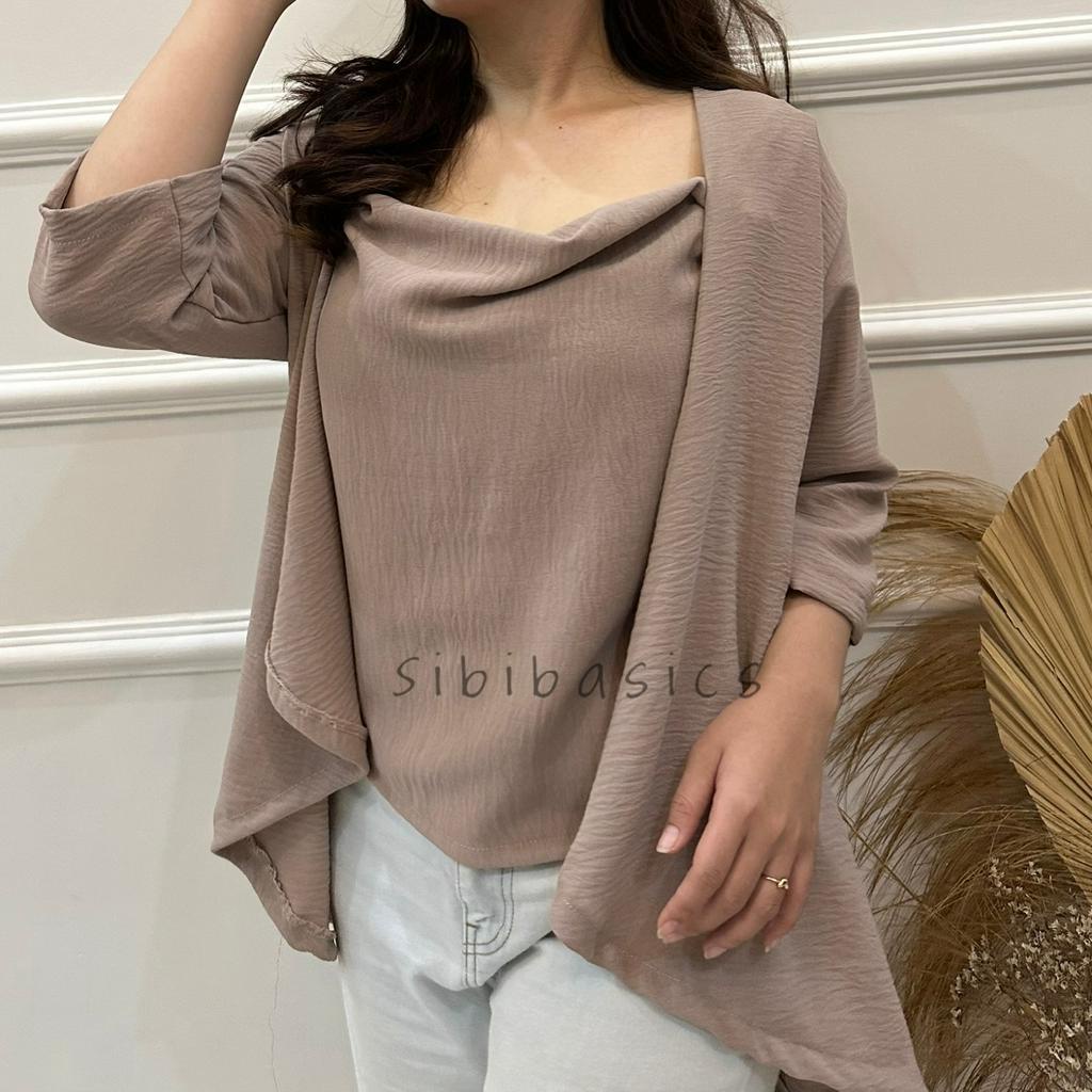 SIBIBASICS - One Set Wanita Outer + Tanktop Crinkle Airflow Premium Korean Style Kekinian / Setelan Cardigan