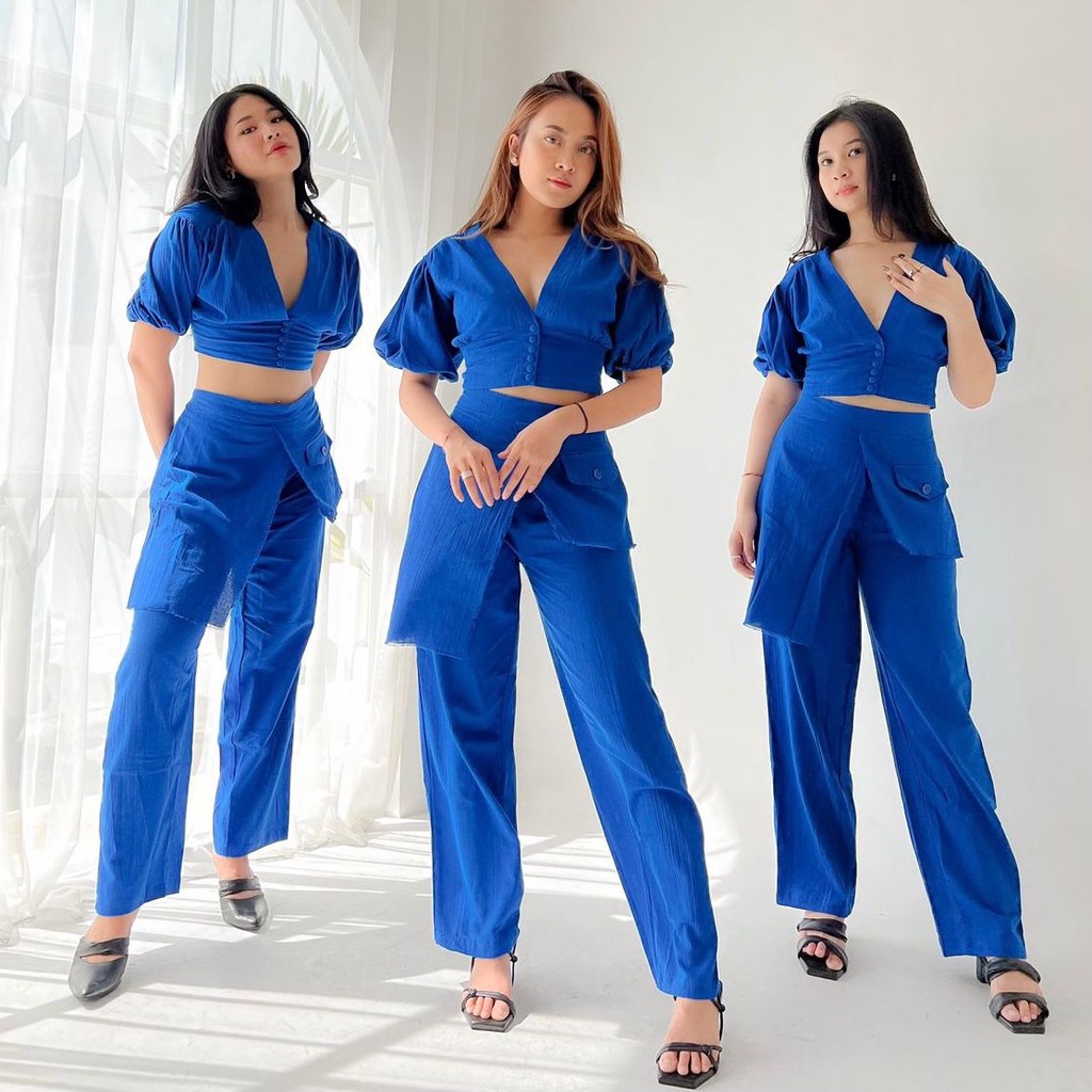 KULOCY SET / Top Linen / Pant Linen-Electric Blue