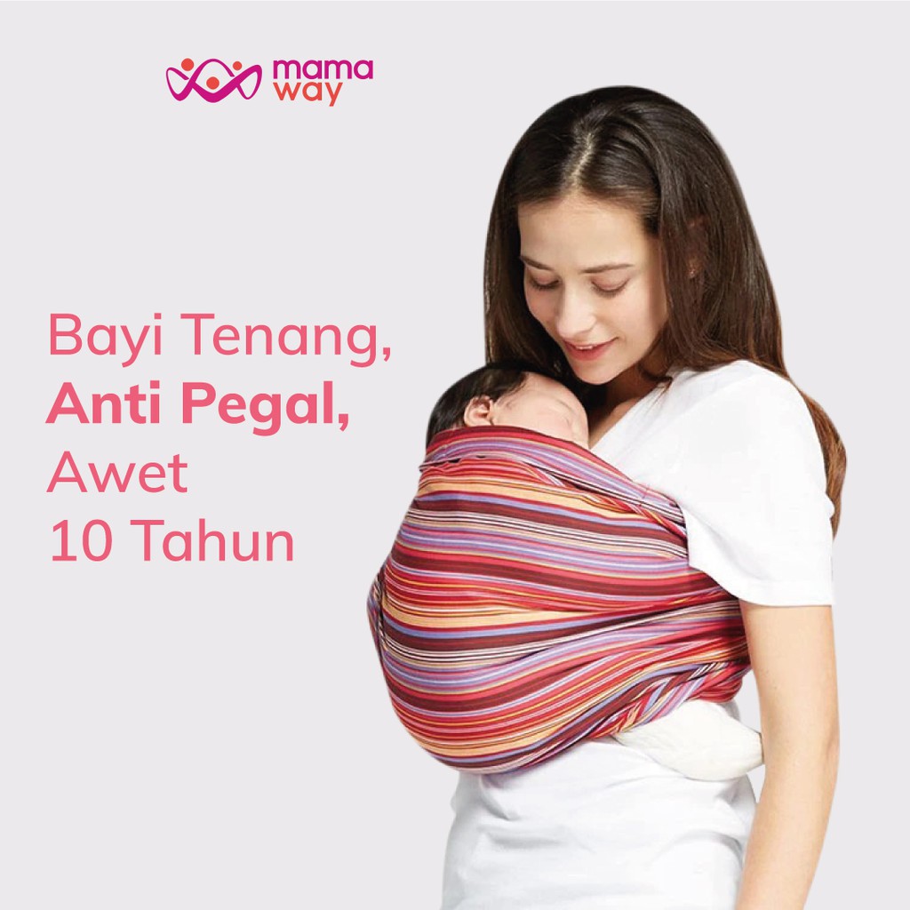 

Mamaway / SERTIFIKASI AMAN Anti Pegal / Tahan 75 KG, Bayi Tenang / Baby Sling Rainbow Mocca