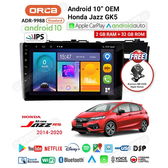 Headunit Android Jazz GK5 2014 - 2020 Orca 9988 New Standard CarPlay
