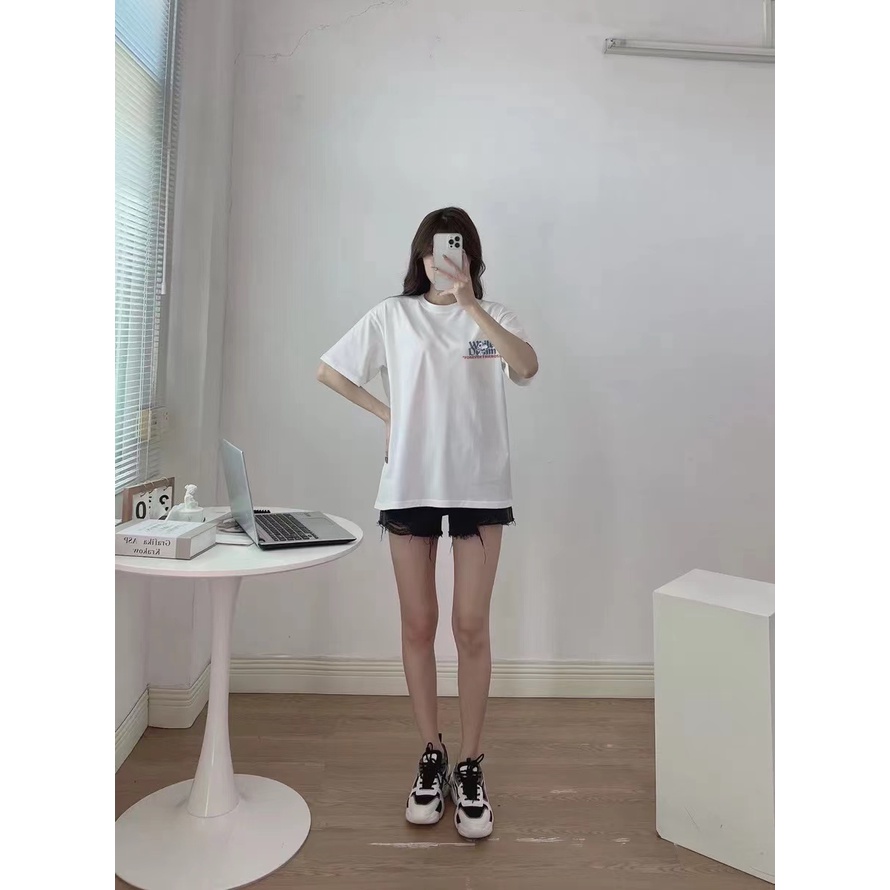 Import original kaos atasan wanita / Premium Bergaya Kerah Bulat T-shirt Tee / Oversize Baju Warna Putih Atasan Wanita（Realpict）