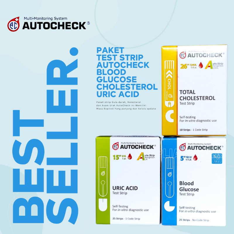STRIP AUTOCHECK PAKET GULA , ASAM URAT , KOLESTEROL / STIK AUTO CHECK AUTOCEK GDS URIC CHOLESTEROL