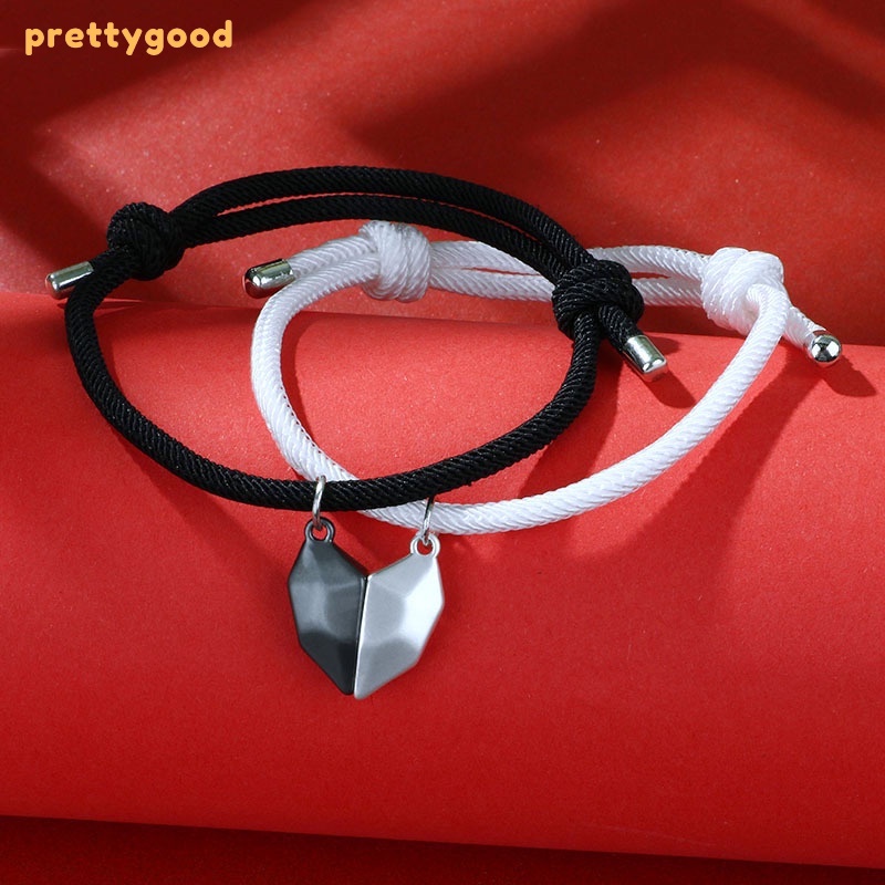 Prettygood2 Pcs Gelang Couple Magnet Mahnet Hitam Dan Putih Cinta Batu Persahabatan Aksesoris - GOOD