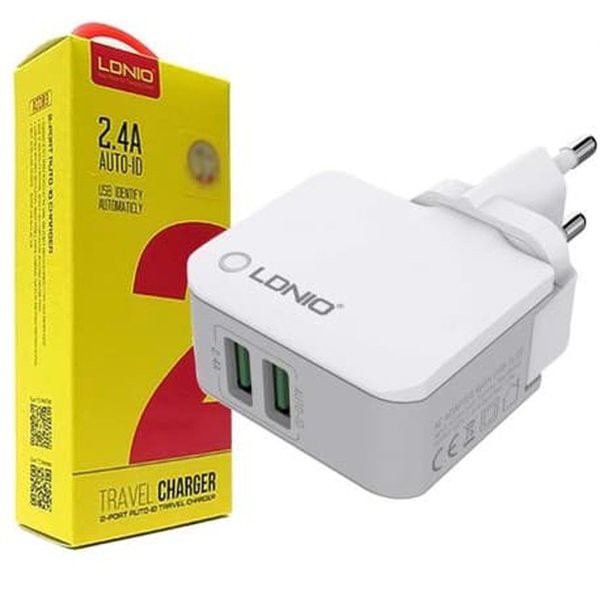 Travel Charger USB 2 port 2.4A LDNIO A2203 Auto ID Fast Charge