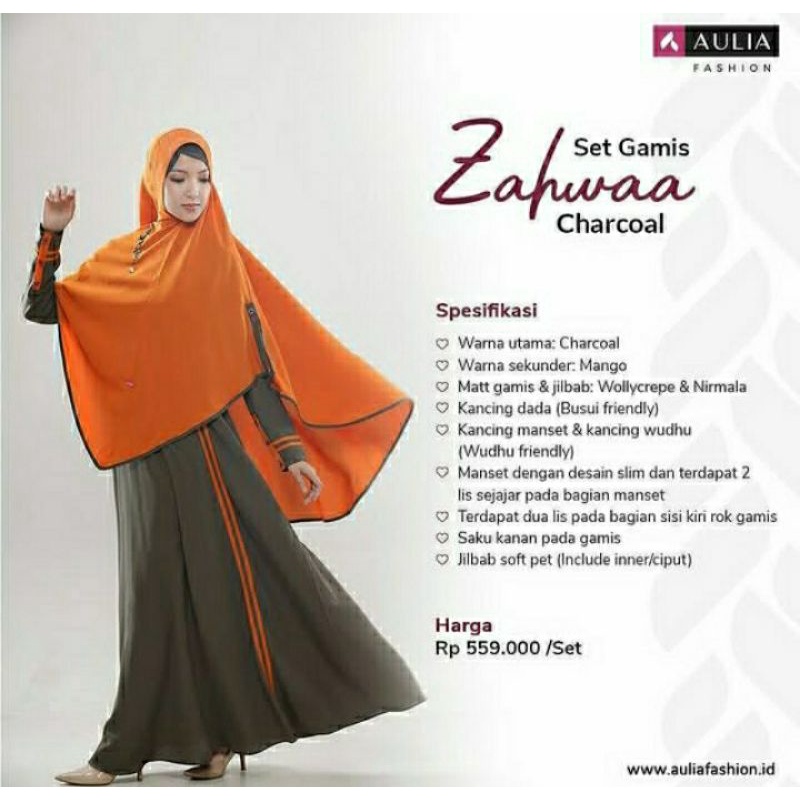 Aulia fashion set Gamis Zahwa Chorcoal size S preloved/PL