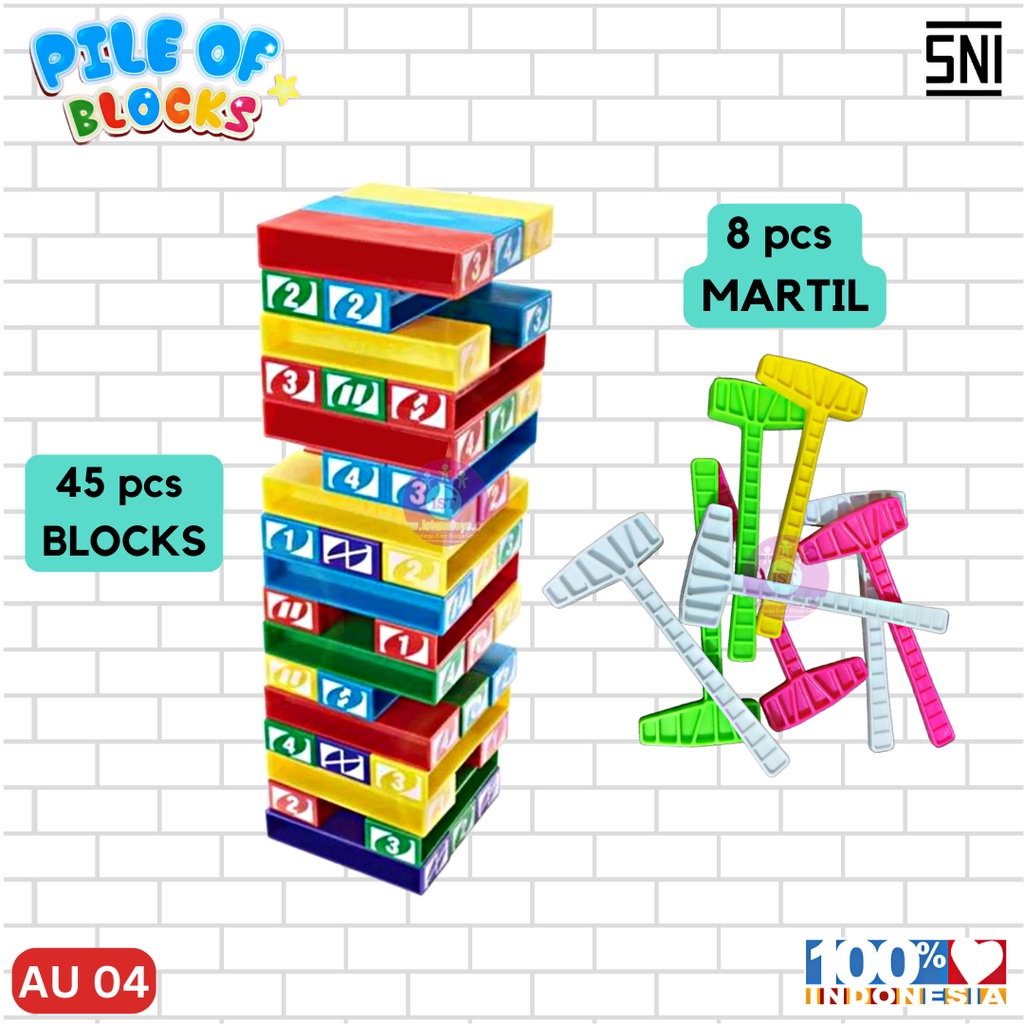 Mainan Anak Pile of Blocks 3 in 1 / Tumpuk Balok AU 04 UNO STACKO