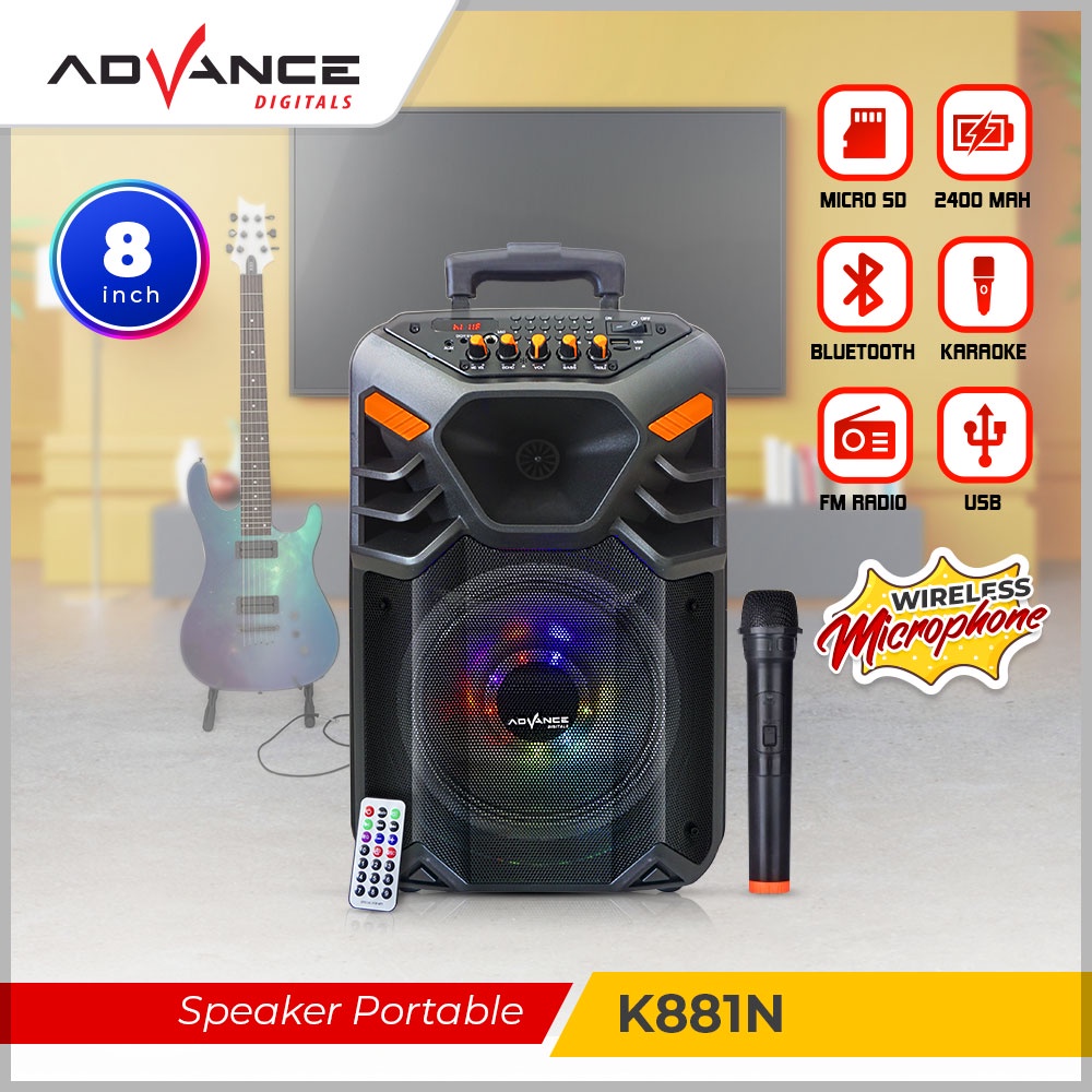 Advance 8 Inch Speaker Bluetooth Portable  K881N Garansi 1 Tahun