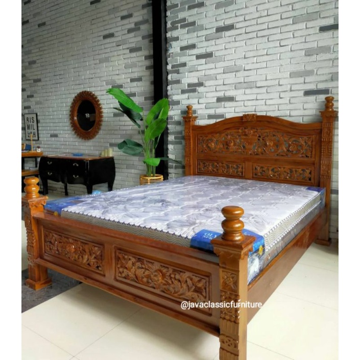 TEMPAT TIDUR DIPAN RAHWANA UKIR FULL UKIRAN RANJANG KAYU DIVAN JATI MINIMALIS KAKI TEBAL DAN KOKOH U