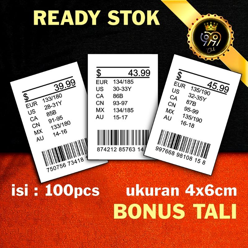 

hangtag , bonus tali. 4x6 label baju. hantag handtag barcode bawah