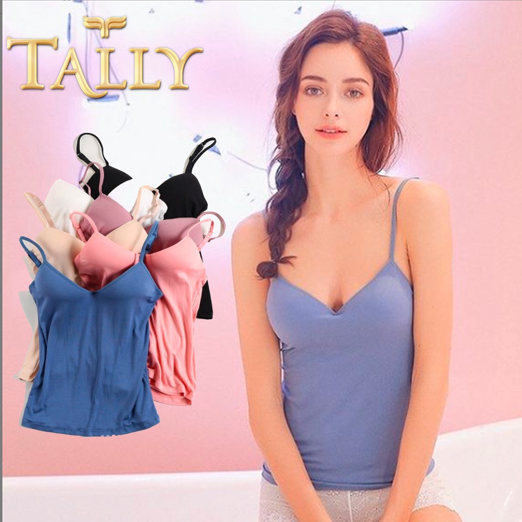 TALLY Singlet Cup Wanita Bahan Katun Bambu Fit to L - XL Tanktop Cup (Ada Busa) S 3550-2