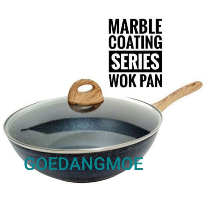Yoshikawa Minowa Wajan Penggorengan marble coating Wok pan marble granit Yoshikawa dalam