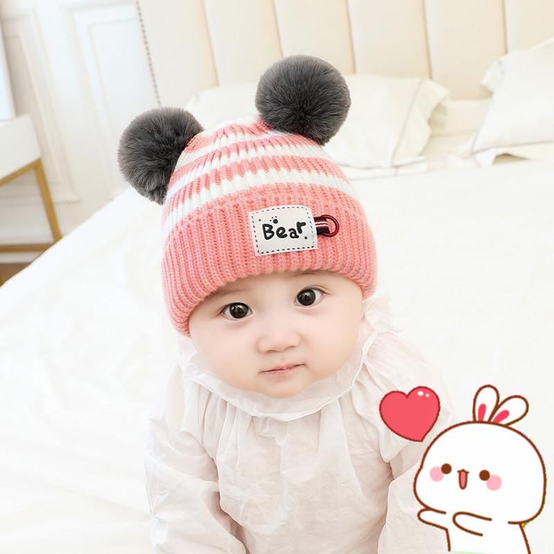 LittleAaron KUPLUK SALUR BEAR (O) Topi Anak Lucu Model kupluk Usia 0 Sampai 3 Tahun Kualitas Terbaik