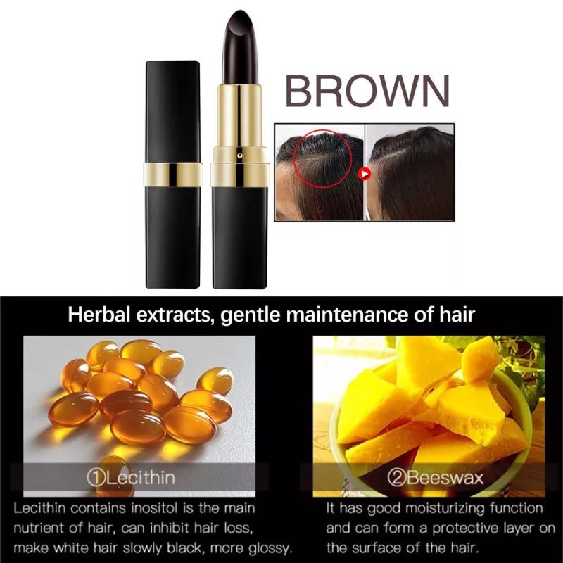 Lipstik Pewarna Rambut Hitam Coklat Stick Penghitam Rambut Uban Putih Instan Portable Stick