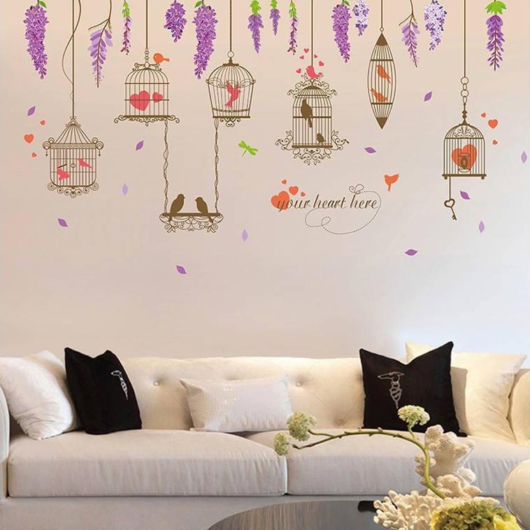 RELIZA WALL STICKER SANGKAR SAKURA CAGE FLOWRER BIRD STIKER DINDING XL8290