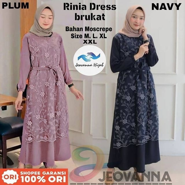 RINIA Pakaian Wanita Baju Gamis Terbaru Ukuran Jumbo Bahan Moscrepe-1