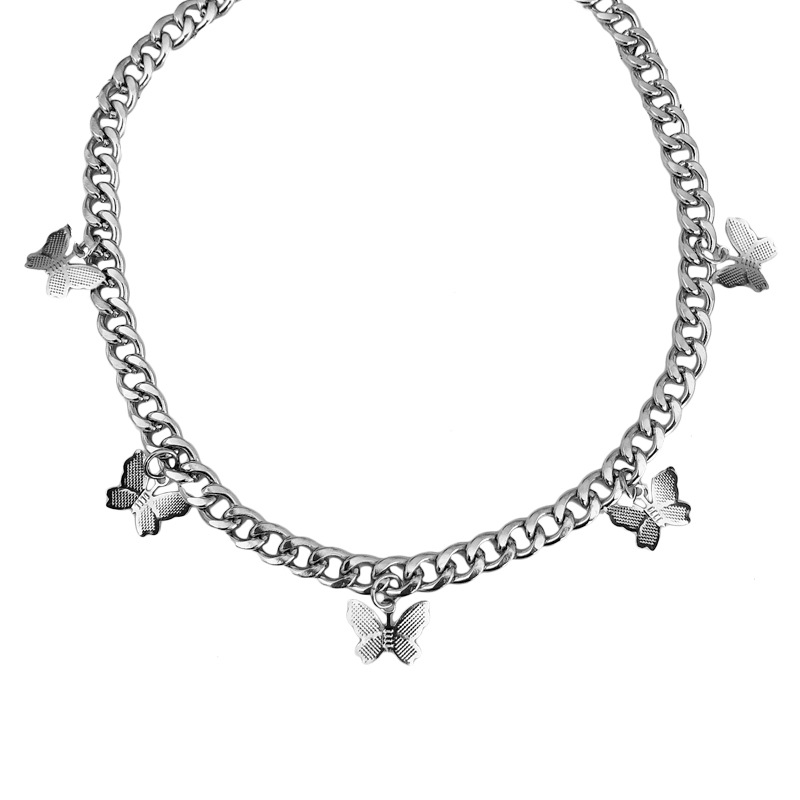 Necklace Titanium Steel Butterfly Pendant Jump Di Hip Hop Short Chain Personality Simple